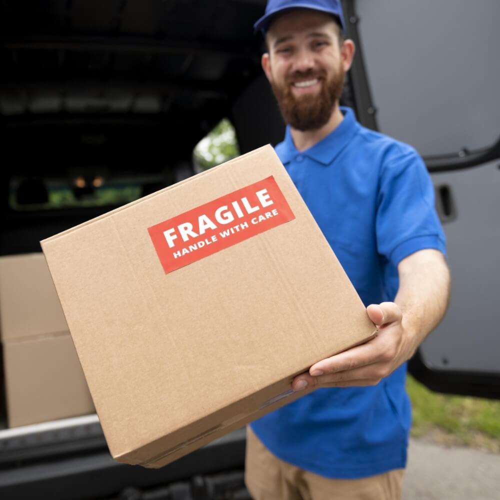 entregador finalizando entrega - Last Mile: estratégias inovadoras e impactos na logística para e-commerce